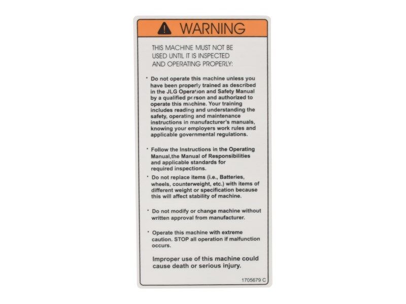 JLG Part # 1705679 – Decal