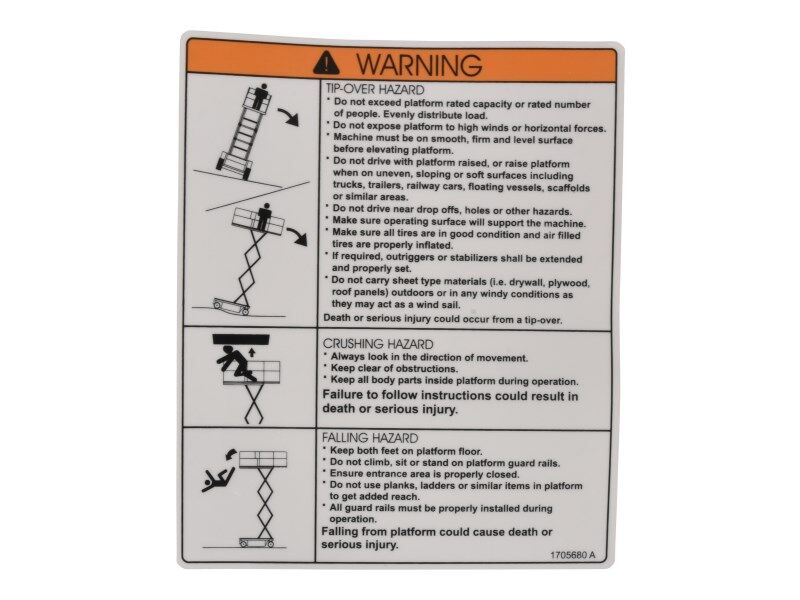 JLG Part # 1705680 – Decal,Dang/Warn