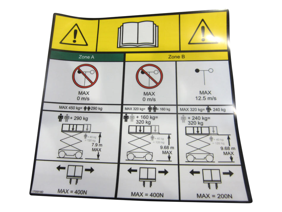 JLG Part # 1705819 -  Decal, Capacity (320kg, 450kg) | Fits JLG 3246ES