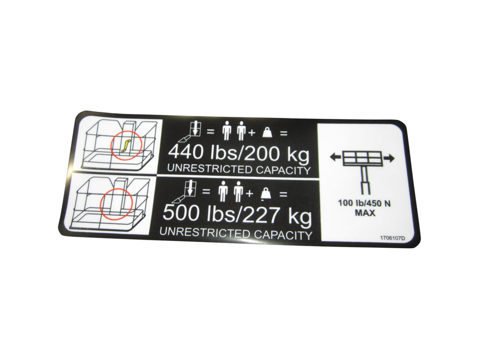 JLG Part # 1706107 – Decal,Capacity Plf T350