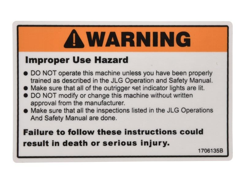 JLG Part # 1706135 – Decal, Warning Inspection