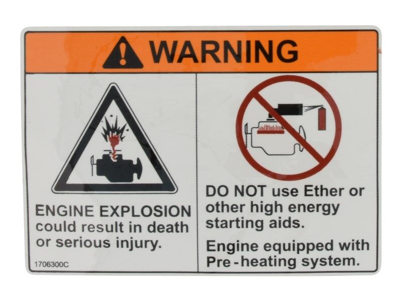 JLG Part # 1706300 – Decal, Ether Warning