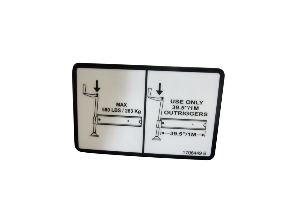 JLG Part # 1706449 – Decal,Max O/R Load