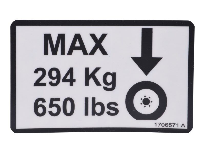 JLG Part # 1706571 – Decal, Max Tire Load