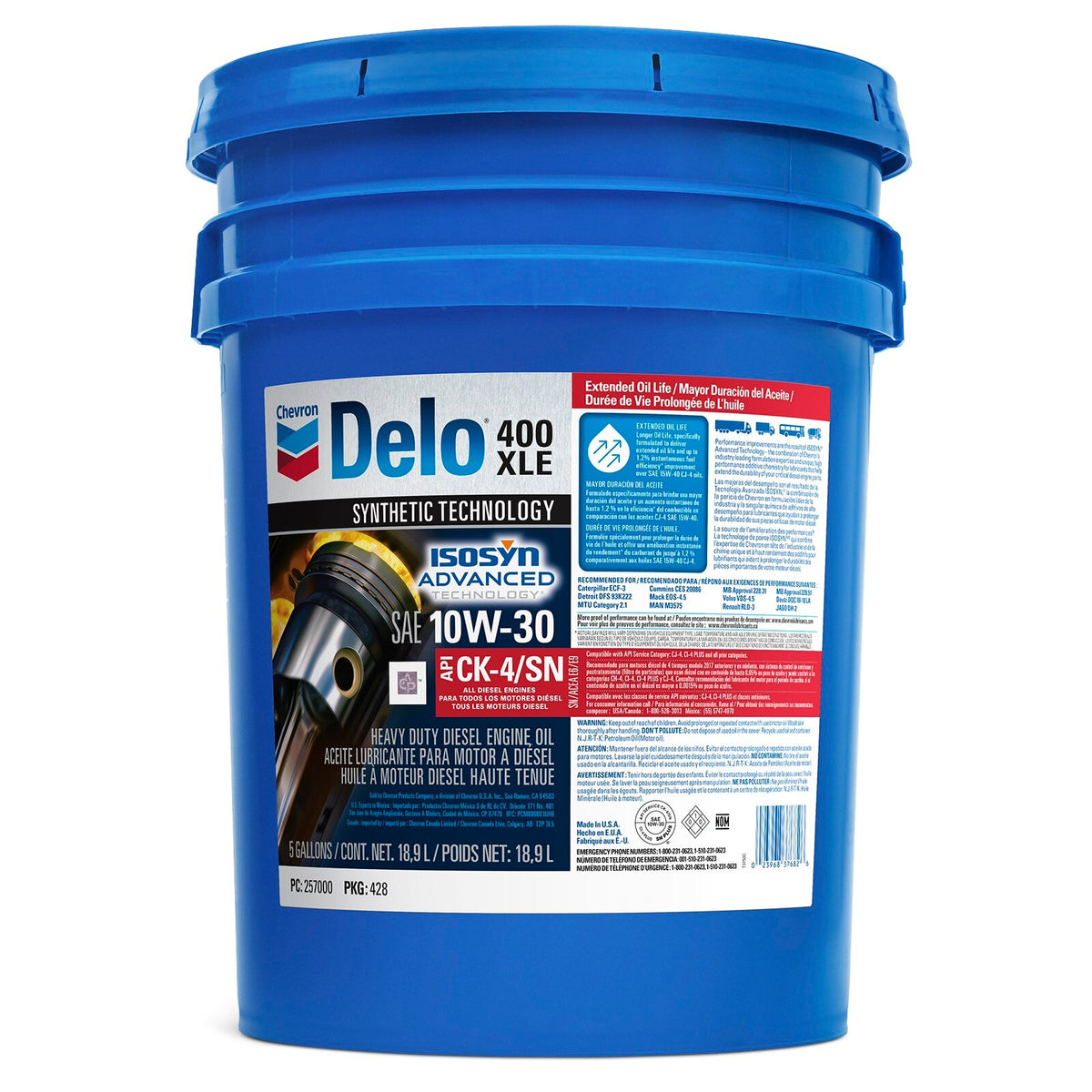 Genie 257000428CHVPK HEAVY DUTY MOTOR OIL, CHV DELO400XLESYNB10W30CK4, 5 GALLON PAIIL