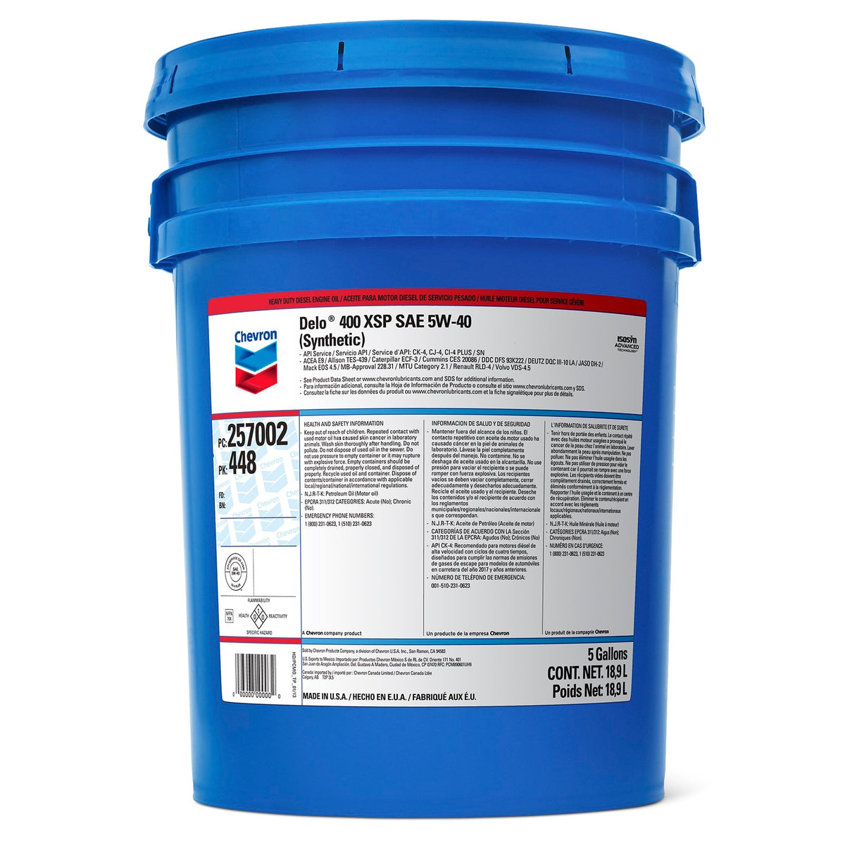 Genie 257002448CHVPK HEAVY DUTY MOTOR OIL, CHV DELO 400 SYNXSP5W40CK4, 5 GALLON PAIL