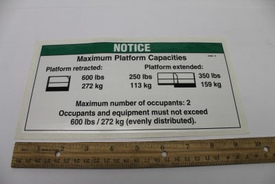Genie 43092GT DECAL,NOTICE,MAX CAP 600 ANSI