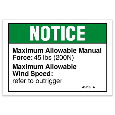 Genie 46218GT DECAL,NOTICE,SIDE FORCE 45,CE
