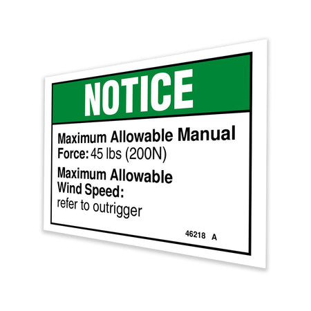 Genie 46218GT DECAL,NOTICE,SIDE FORCE 45,CE