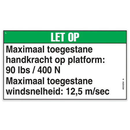Genie 48332DUGT DECAL,NOTICE,90 FORCE/12.5WIND