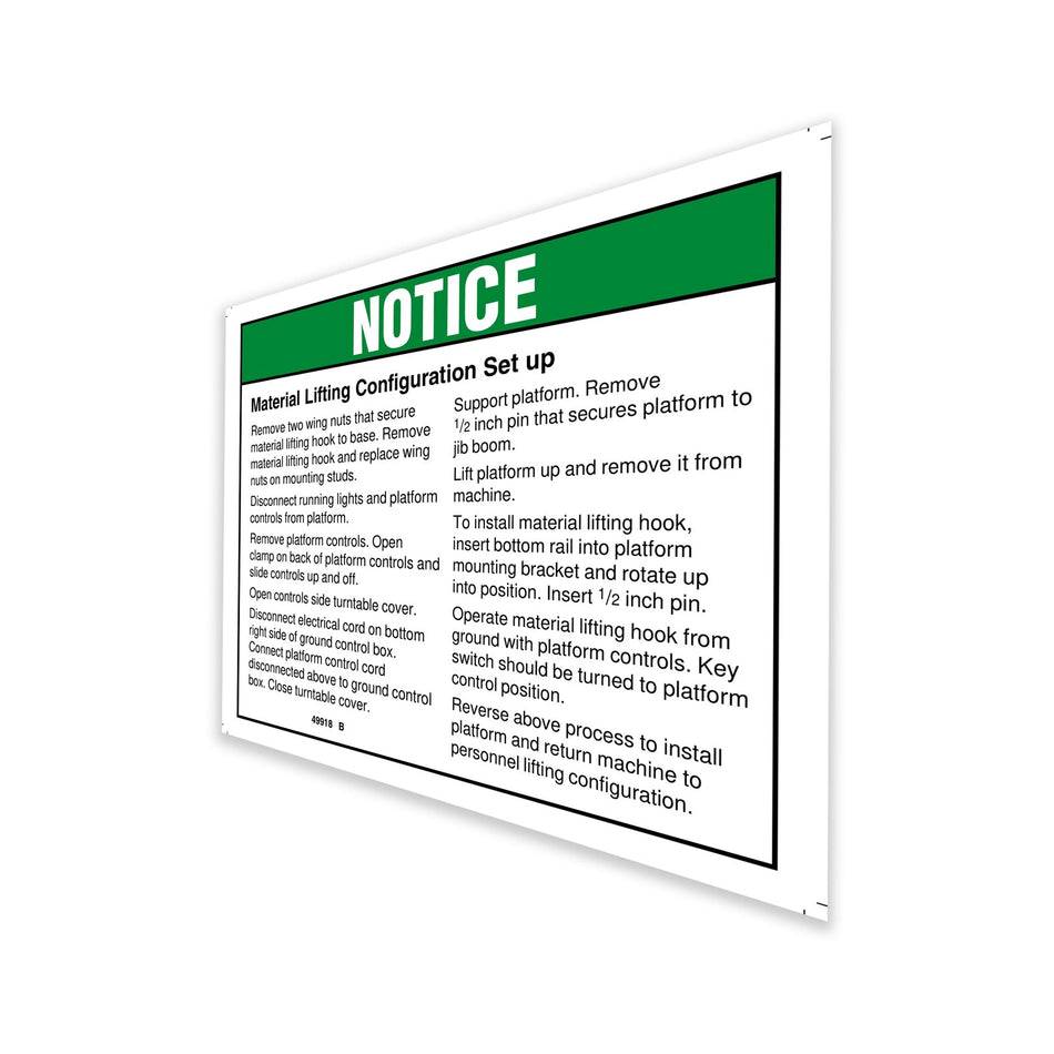 Genie 49918GT DECAL,NOTICE,MATL LIFT OPER