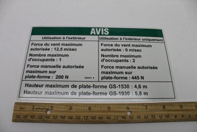 Genie 52060FRGT DECAL,NOTICE,SIDE FORCE GS30CE