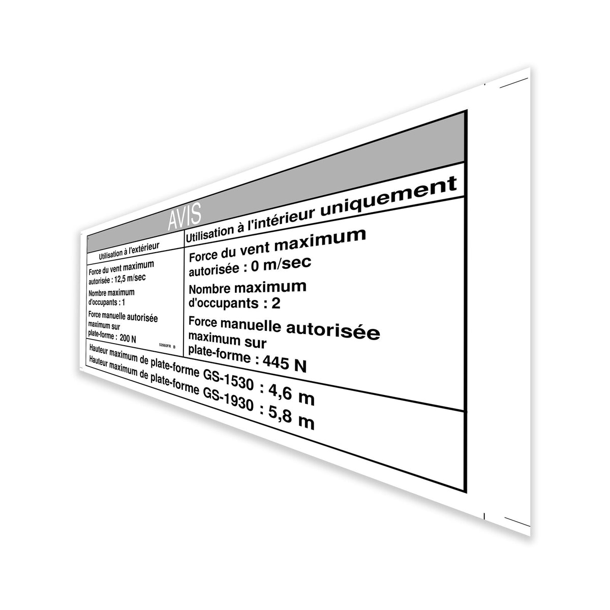 Genie 52060FRGT DECAL,NOTICE,SIDE FORCE GS30CE