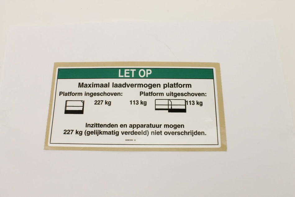 Genie 52061DUGT DECAL,NOTICE,MAX CAP 500 CE