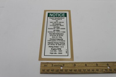 Genie 52072GT DECAL,NOTICE,KUBOTA DIESL SPEC
