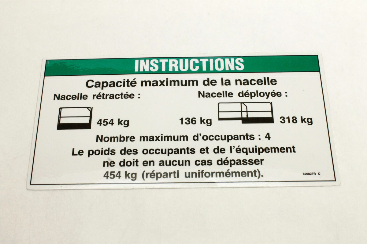 Genie 52682FRGT DECAL,NOTICE,MAX CAP 1000/300