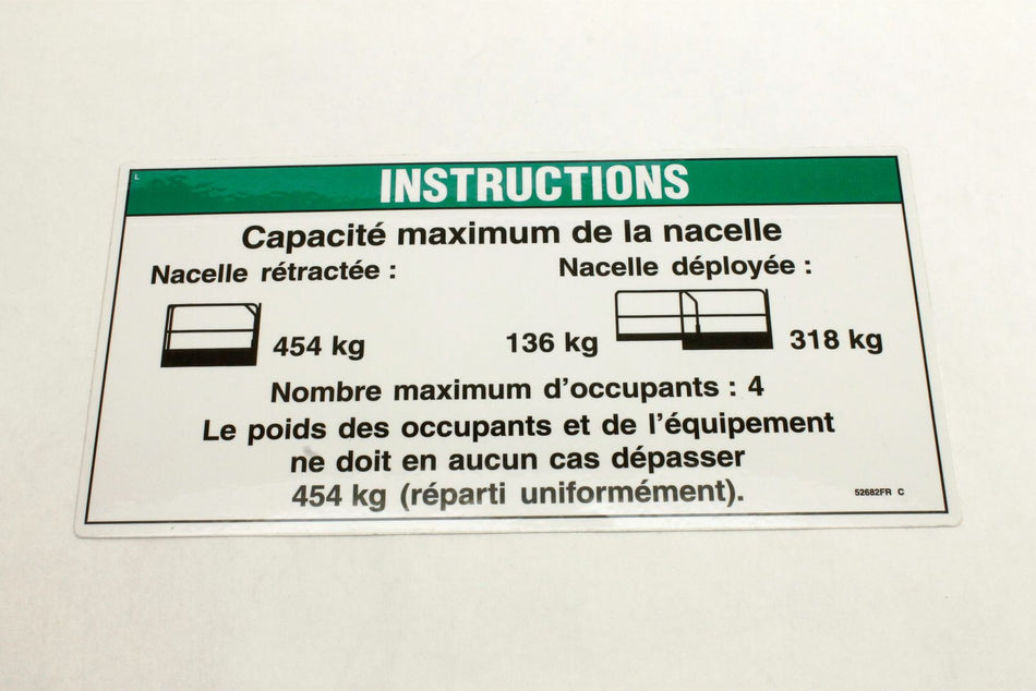 Genie 52682FRGT DECAL,NOTICE,MAX CAP 1000/300