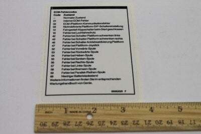 Genie 65052GRGT DECAL,LABEL,FAULT CODES