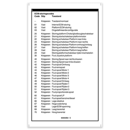 Genie 65053DUGT DECAL,LABEL,FAULT CODES