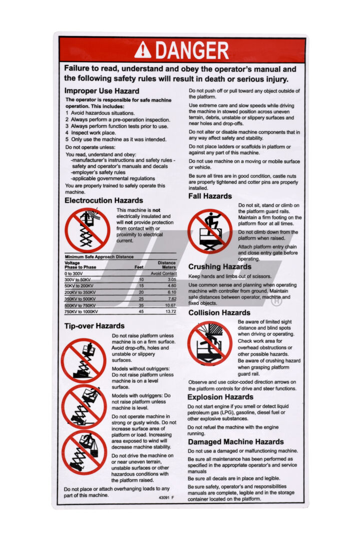 JLG Part # 70040432 – Danger General Safety