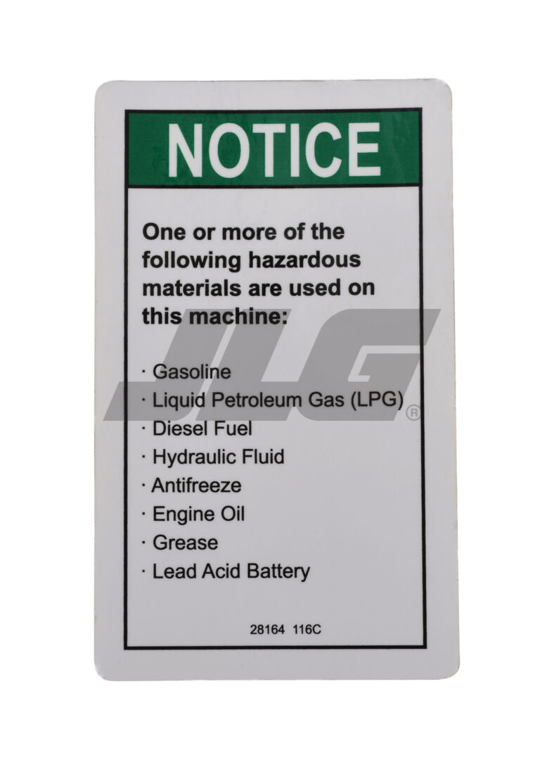 JLG Part # 70040468 – Notice Hazardous Mat'ls