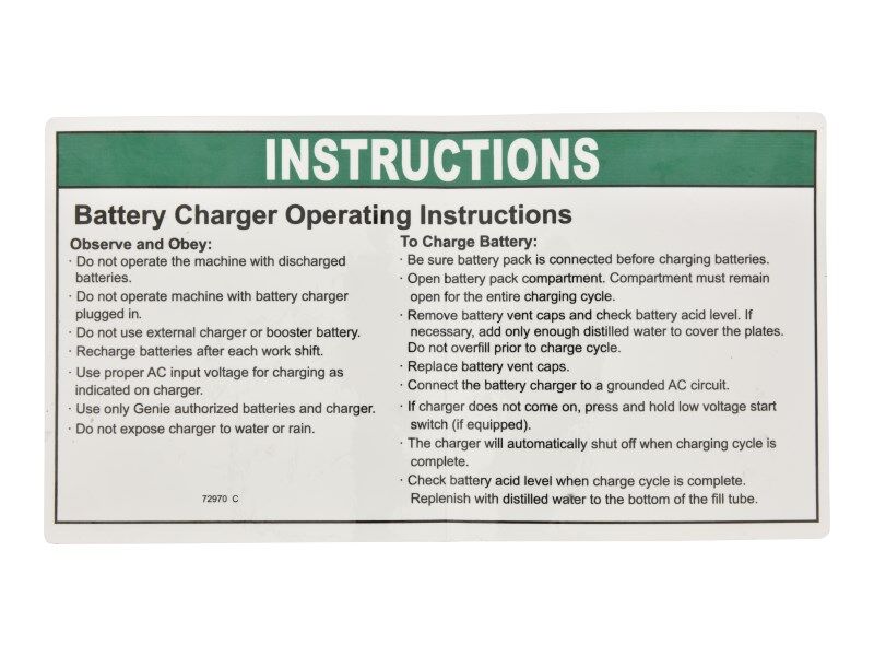 JLG Part # 70040474 – Charger Op