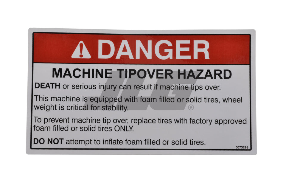 JLG Part # 70040524 – Decal Dngr Foam/Solid Tires