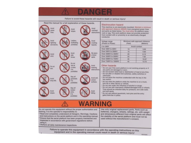 JLG Part # 70040622 – Danger/Warning Decal