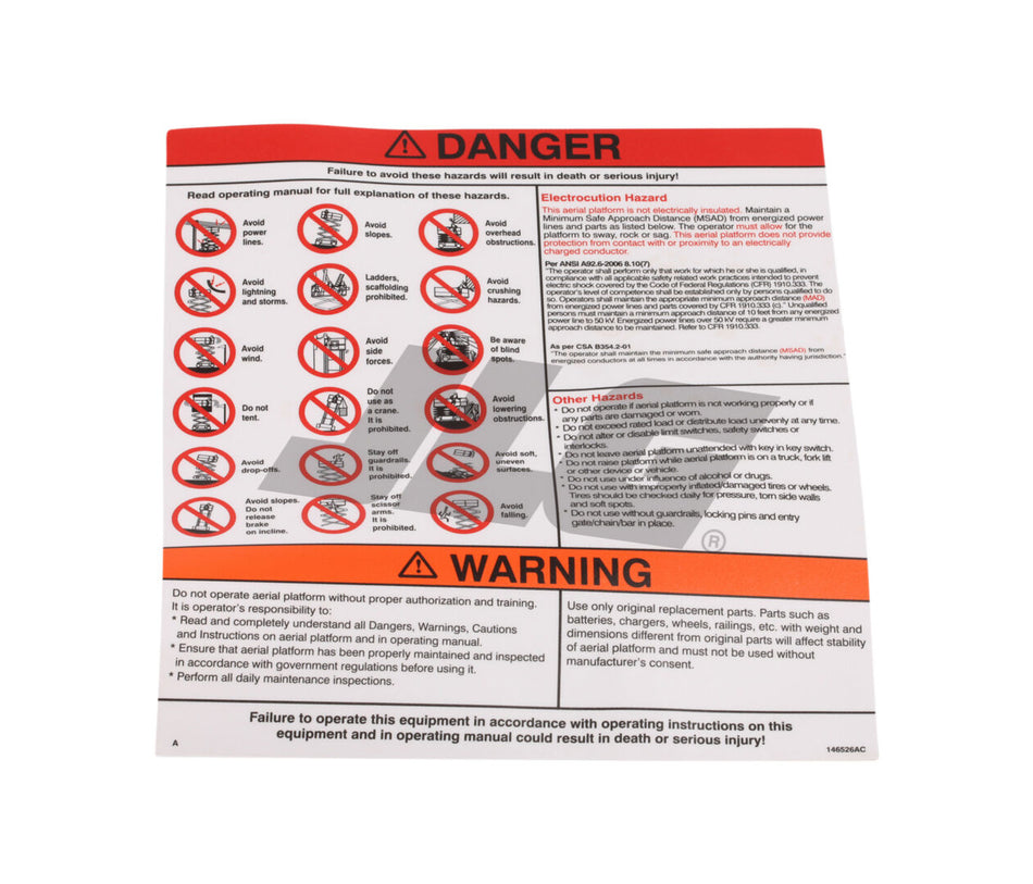 JLG Part # 70040623 – Danger/Warning Decal