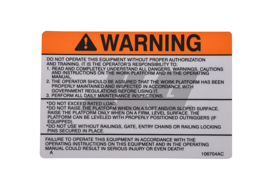 JLG Part # 70040650 – Decal, Warning