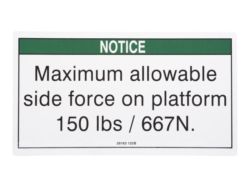 JLG Part # 70040704 – Notice Max Side Force Ansi