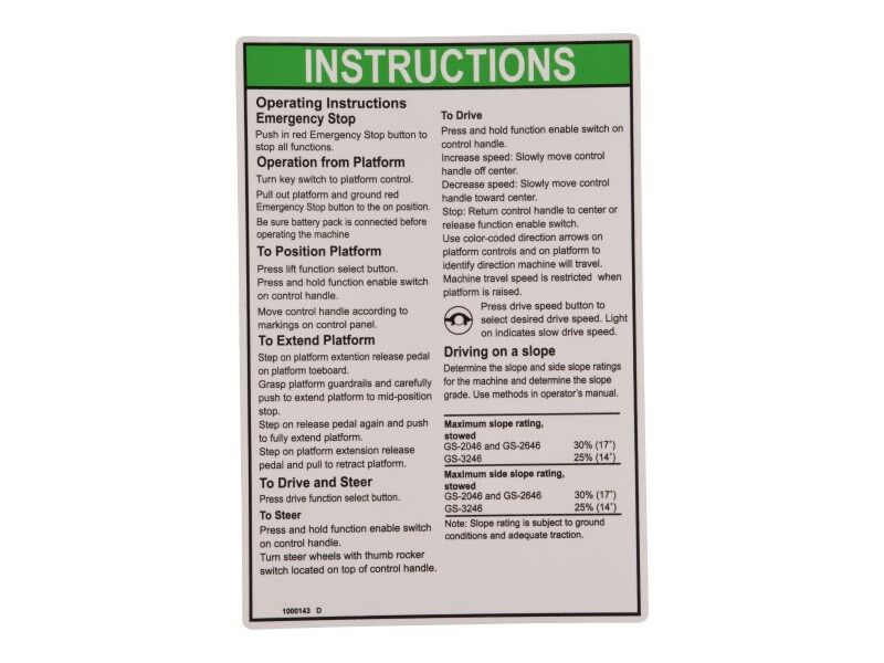 JLG Part # 70040753 – Instruct Op Gen5 Gs46