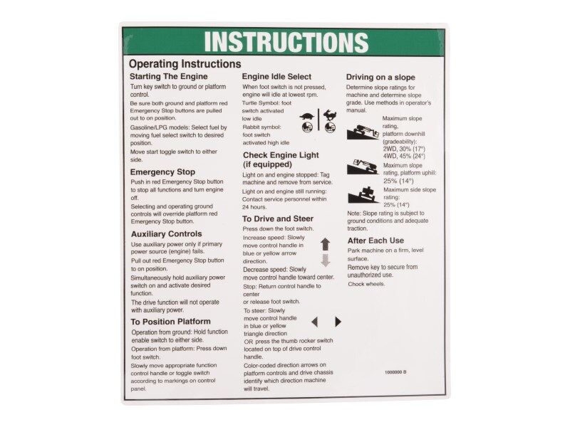 JLG Part # 70040757 – Notice,oper Instrument Ic