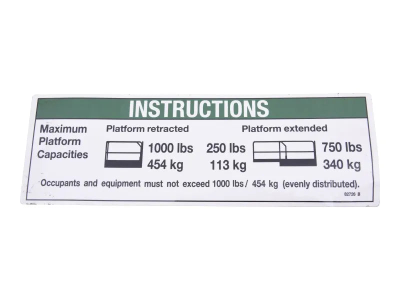 JLG Part # 70040782 – Instruct Max Cap 1000lbs