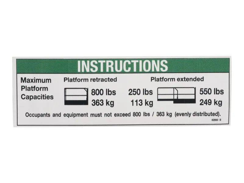 JLG Part # 70040784 – Instruct Max Cap 800lbs
