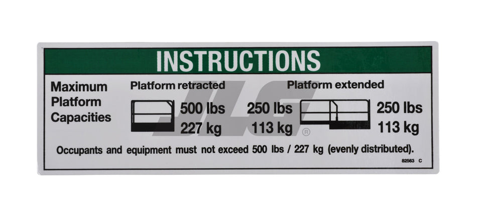 JLG Part # 70040786 – Instruct-max Cap 500lbs