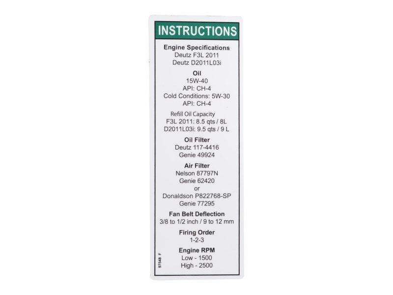 JLG Part # 70041498 – Decal