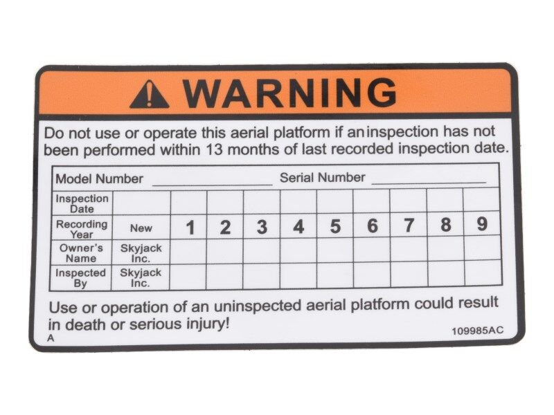 JLG Part # 70041515 – Decal, No Inspection