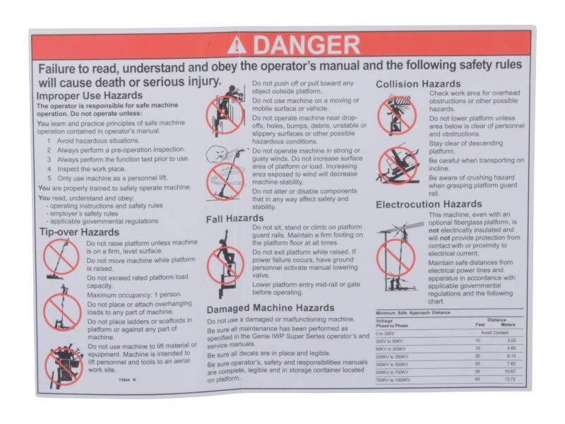 JLG Part # 70041520 – Decal, Danger, General Safe