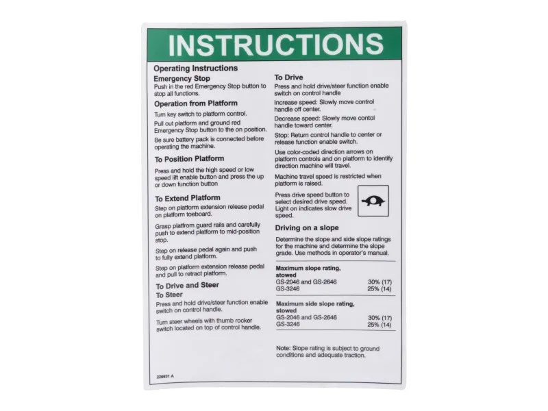 JLG Part # 70042028 – Decal