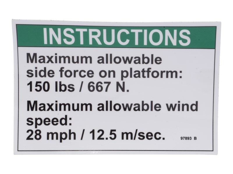 JLG Part # 70042215 – Decal, Notice Side Force/Wind