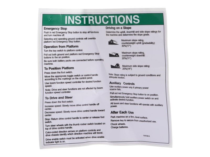 JLG Part # 70042216 – Decal