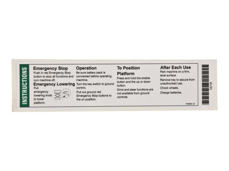 JLG Part # 70043612 – Decal,op Instrument, Gcon