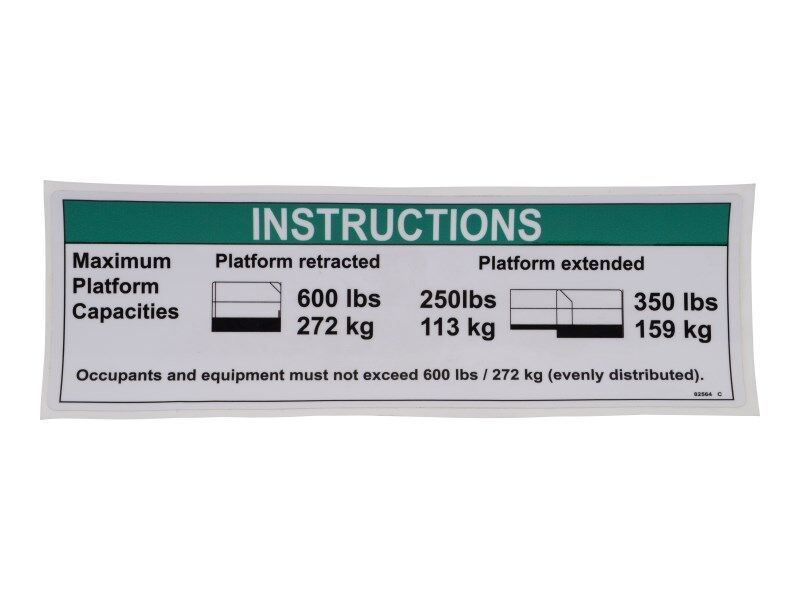 JLG Part # 70043632 – Decal,Instr-Max Cap 600lbs
