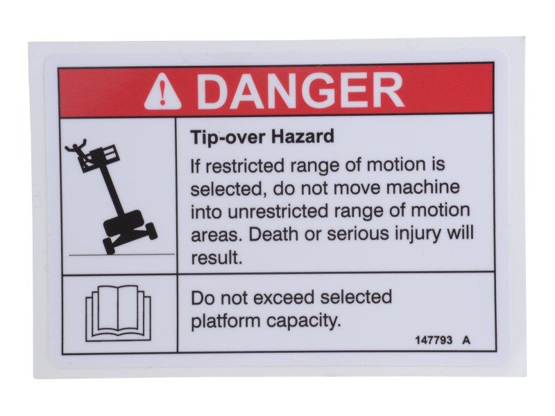 JLG Part # 70043789 – Decal, Danger, Tip Over