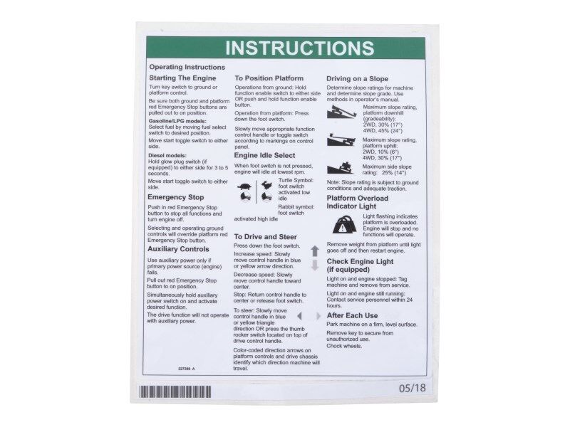 JLG Part # 70043914 – Decal