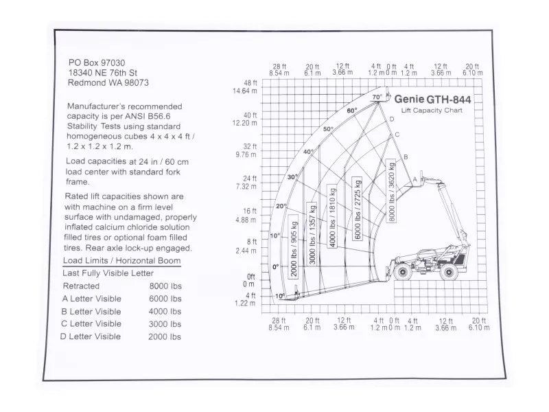 JLG Part # 70044373 – Decal, Load Chart, GTH-844