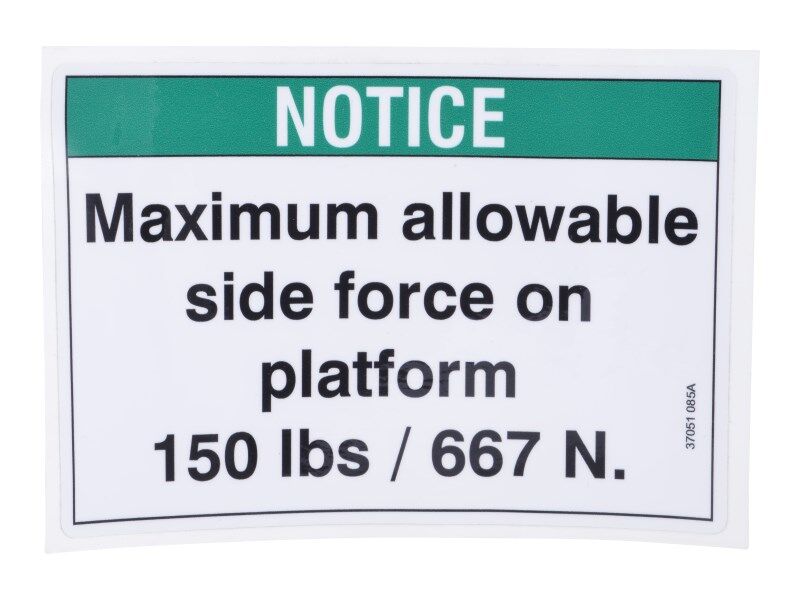 JLG Part # 70044919 – Decal,notice Side Force 150