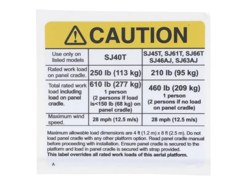 JLG Part # 70045411 – Decal, Panel Cradle Capacity
