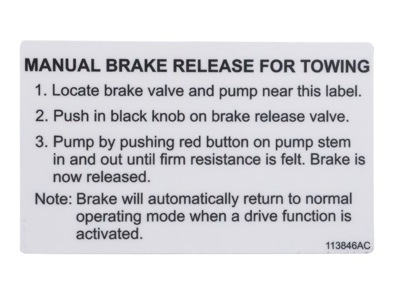 JLG Part # 70046071 – Decal, Manual Brake Release